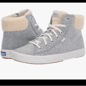 Womens Keds Kickstart Hi Trx Brushed Denim Sherling Sneakers, size 10